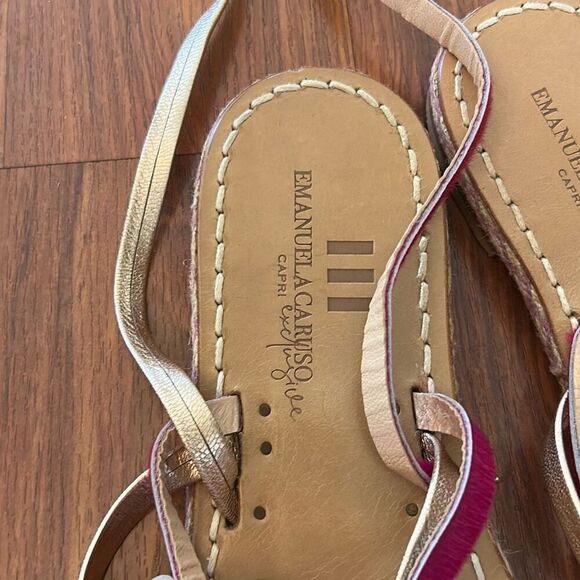 Emanuela Caruso capri fuchsia and rose gold Flather strap flat sandals size 36 - Picture 3 of 6